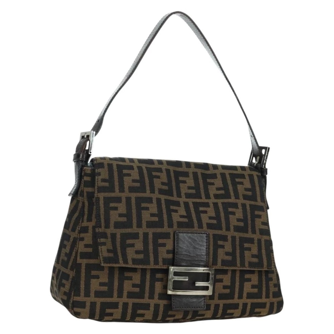 FENDI ZUA CANVAS MAMMA BAGUETTE SHOULDER BAG BROWN BLACK: FENDI Zua Canvas Mamma Baguette Shoulder Bag Brown Black Brand: FENDI Type/Style: Shoulder Bag Material: Zucca Canvas Color: Brown/Black Size: Size(Inch)W11.4 x H7.5 x D4.3inch(Approx) Accessories