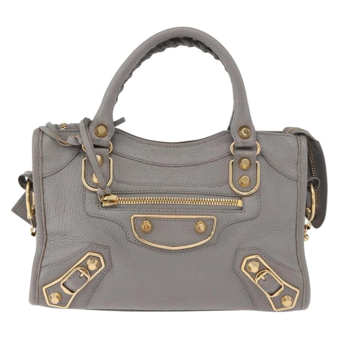 BALENCIAGA CLASSIC METALLIC EDGE MINI CITY 2WAY GRAY: BALENCIAGA Classic Metallic Edge Mini City 2way Gray Brand: BALENCIAGA Type/Style: Hand Bag Material: Leather Color: Gray/Gold Size: Size(Inch)W9.4 x H5.9 x D3.1inch(Approx) Accessories: None