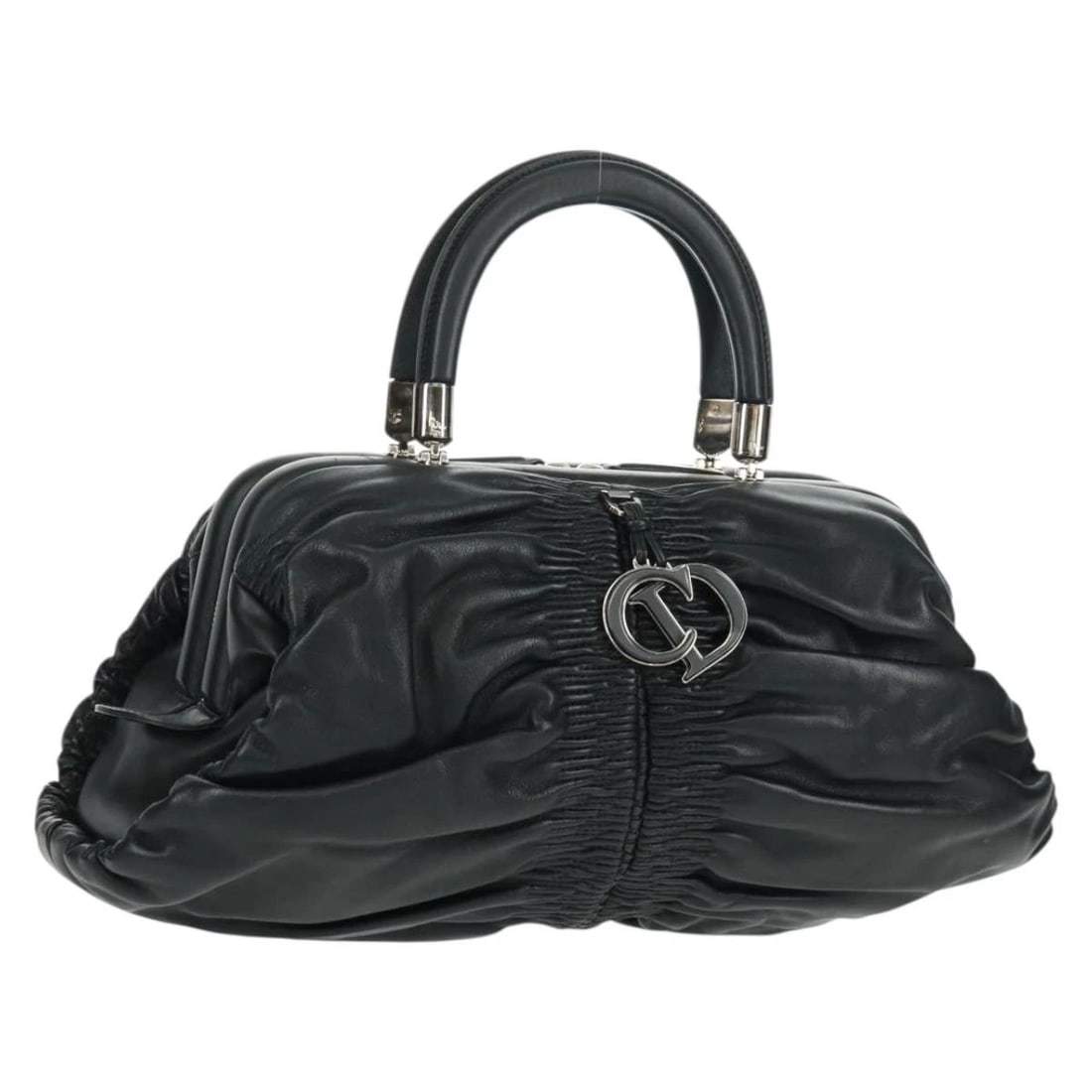 CHRISTIAN DIOR KARENINA HAND BAG LEATHER BLACK SILVER: Christian Dior Karenina Hand Bag Leather Black Silver Brand: Christian Dior Type/Style: Hand Bag Material: Leather Color: Black/Silver Size: Size(Inch)W16.5 x H5.5 x D5.9inch(Approx) Handle Drop:4.7in