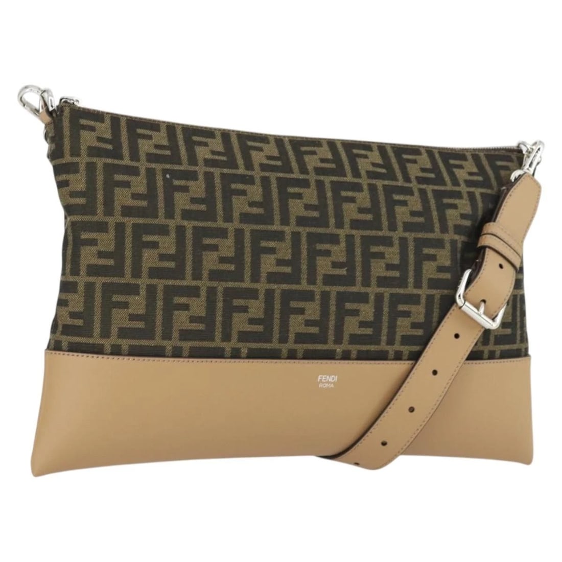 FENDI ZUA CANVAS SHOULDER BAG BLACK BROWN SILVER: FENDI Zua Canvas Shoulder Bag Black Brown Silver Brand: FENDI Type/Style: Shoulder Bag Material: Zucca Canvas Color: Black/Brown/Silver Size: Size(Inch) W15.0 x H9.4inch(Approx) Accessories: None