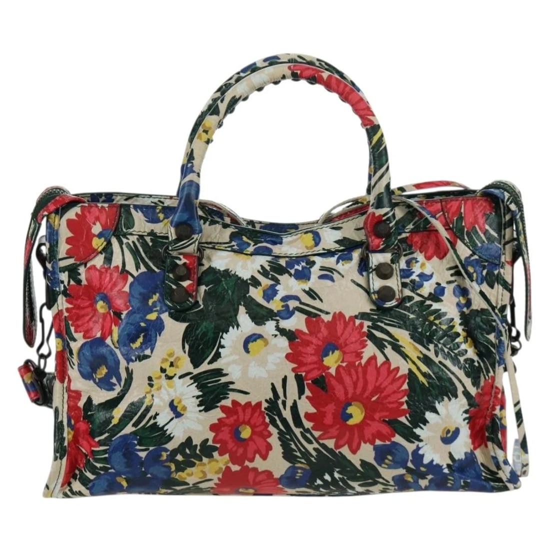 BALENCIAGA FLORAL THE CITY BAG LEATHER 2WAY MULTICOLOR: BALENCIAGA Floral The City Bag Leather 2way Multicolor Brand: BALENCIAGA Type/Style: Hand Bag Material: Leather Color: Multicolor Size: Size(Inch) W11.8 x H7.1 x D3.1inch(Approx) Handle Drop:4.3inch(A