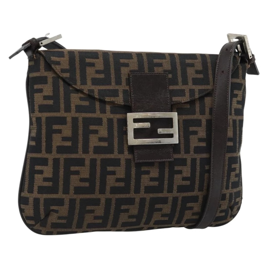FENDI ZUA CANVAS MAMMA BAGUETTE SHOULDER BAG BLACK BROWN: FENDI Zua Canvas Mamma Baguette Shoulder Bag Black Brown Brand: FENDI Type/Style: Shoulder Bag Material: Zucca Canvas Color: Black/Brown Size: Size(Inch) W11.4 x H8.7 x D0.4inch(Approx) Accessorie