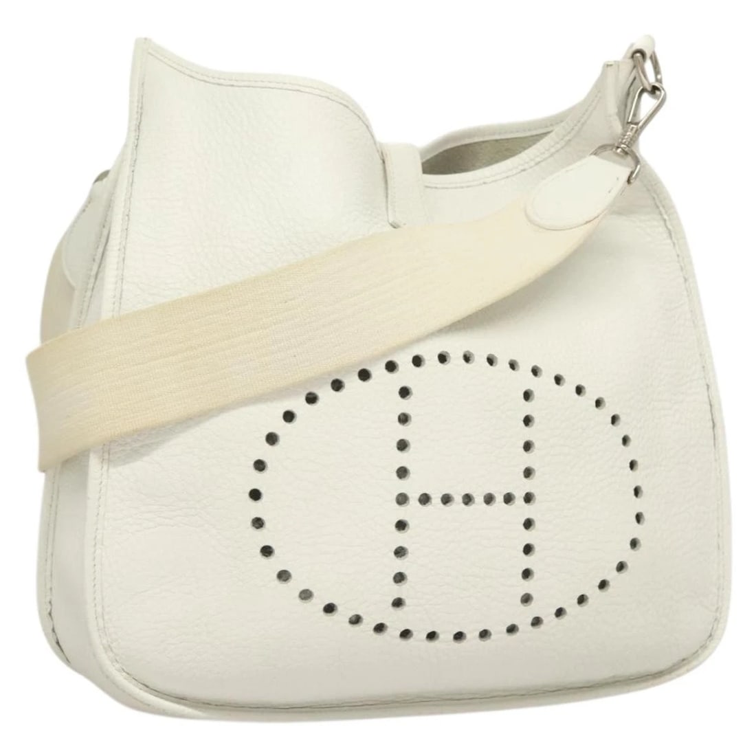 HERMES EVELYN 1 GM SHOULDER BAG TOGO LEATHER WHITE: HERMES Evelyn 1 GM Shoulder Bag Togo leather White Brand: HERMES Type/Style: Shoulder Bag Material: Togo Color: White Size: Size(Inch) W13.0 x H11.8 x D3.3inch(Approx) Accessories: None Ac