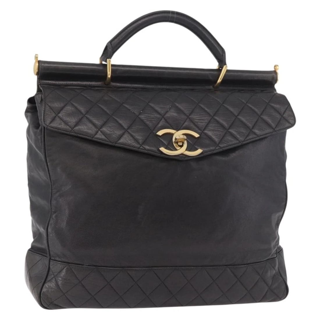 CHANEL MATELASSE HAND BAG LAMB SKIN BLACK GOLD: CHANEL Matelasse Hand Bag Lamb Skin Black Gold Brand: CHANEL Type/Style: Hand Bag Material: Lamb Skin Color: Black/Gold Size: Size(Inch) W14.6 x H11.8 x D3.9inch(Approx) Handle Drop:3.1inch(Approx)