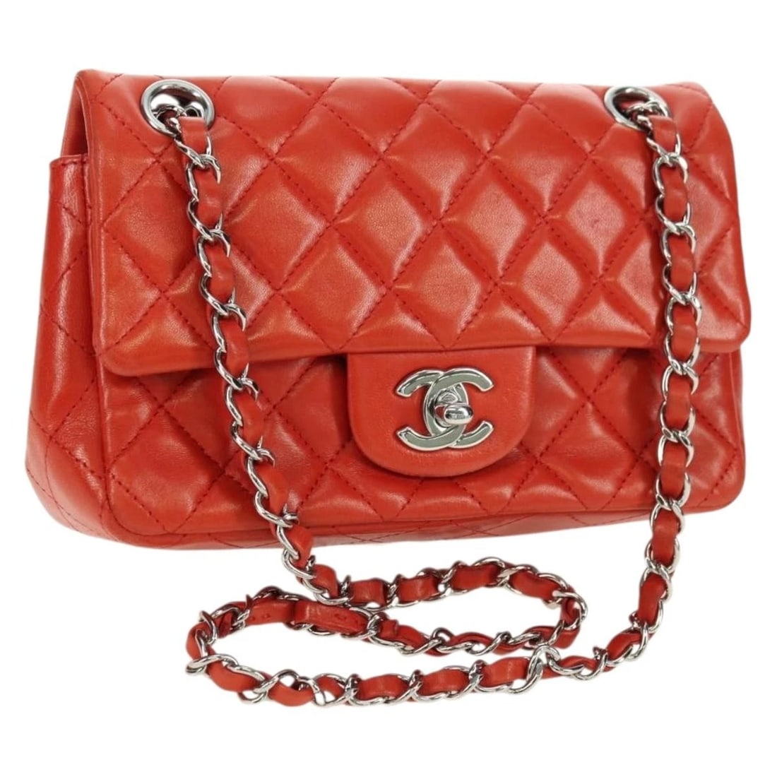CHANEL CHAIN MINI MATELASSE 19 BAG LAMB SKIN RED SILVER (1 of 6)