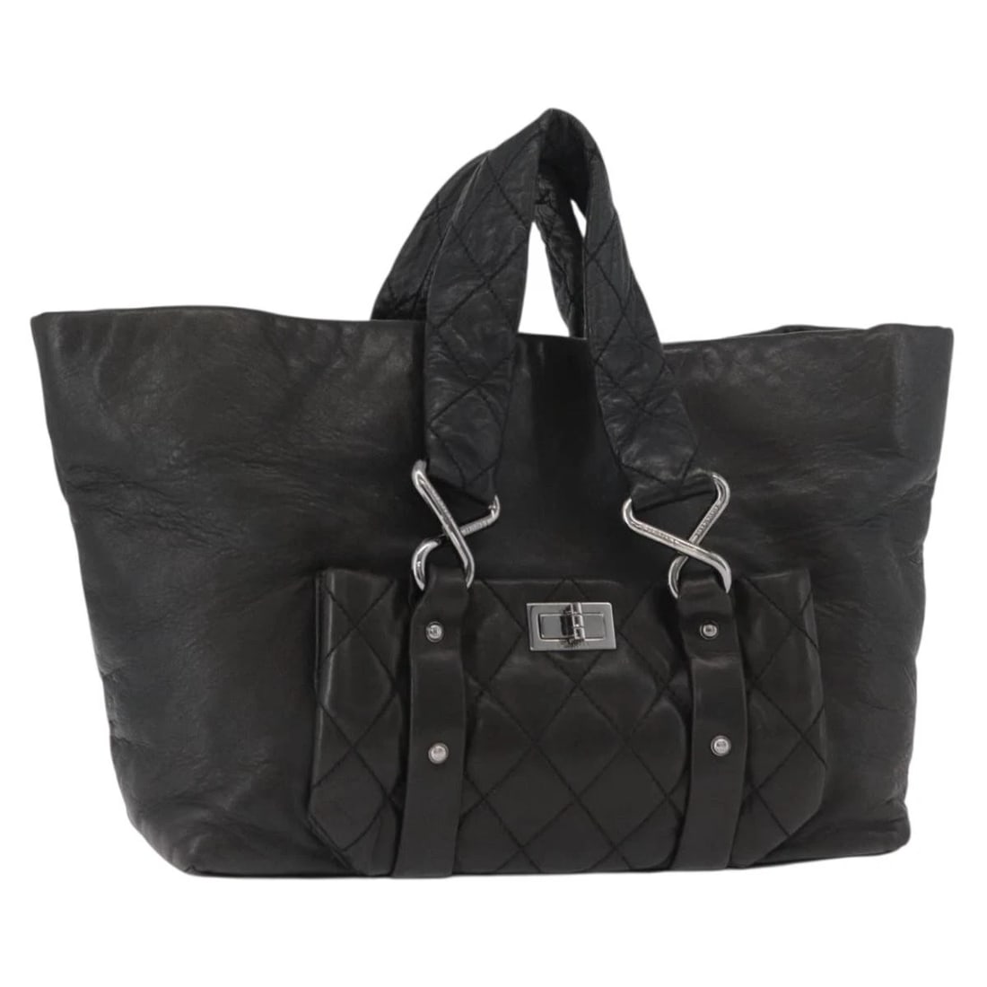 CHANEL 2.55 MATELASSE HAND BAG LAMB SKIN BLACK SILVER (1 of 6)