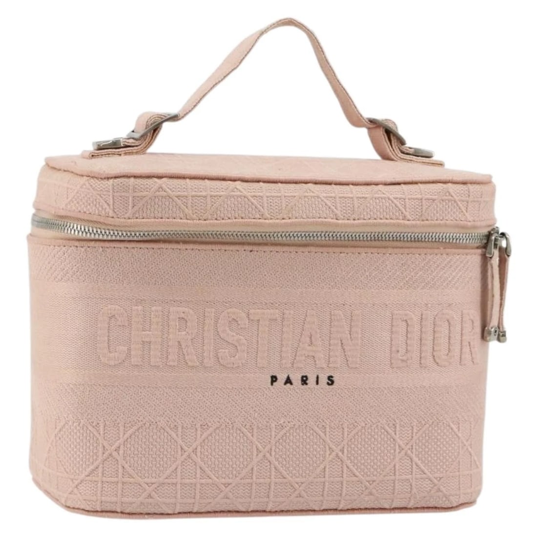 CHRISTIAN DIOR VANITY HAND BAG CANVAS PINK SILVER: Christian Dior Vanity Hand Bag Canvas Pink Silver Brand: Christian Dior Type/Style: Hand Bag Material: Canvas Color: Pink/Silver Size: Size(Inch) W9.4 x H7.1 x D5.1inch(Approx) Handle Drop:2.4inch(App