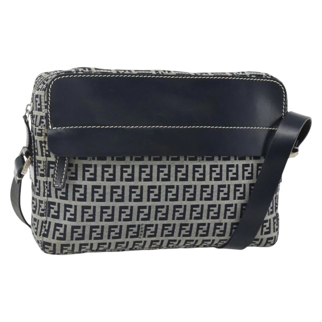 FENDI ZUHINO CANVAS SHOULDER BAG NAVY SILVER (1 of 6)