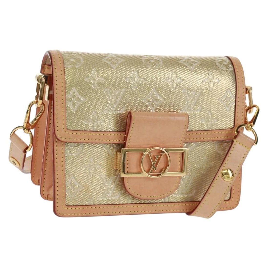 LOUIS VUITTON MONOGRAM LAMINATED JACQUARD DAUFINE MINI GOLD: LOUIS VUITTON Monogram Laminated Jacquard Daufine MINI Gold Brand: LOUIS VUITTON Type/Style: Shoulder Bag Material: Monogram Canvas Color: Gold Size: Size(Inch) W7.9 x H5.1 x D3.1inch(Approx) Acce