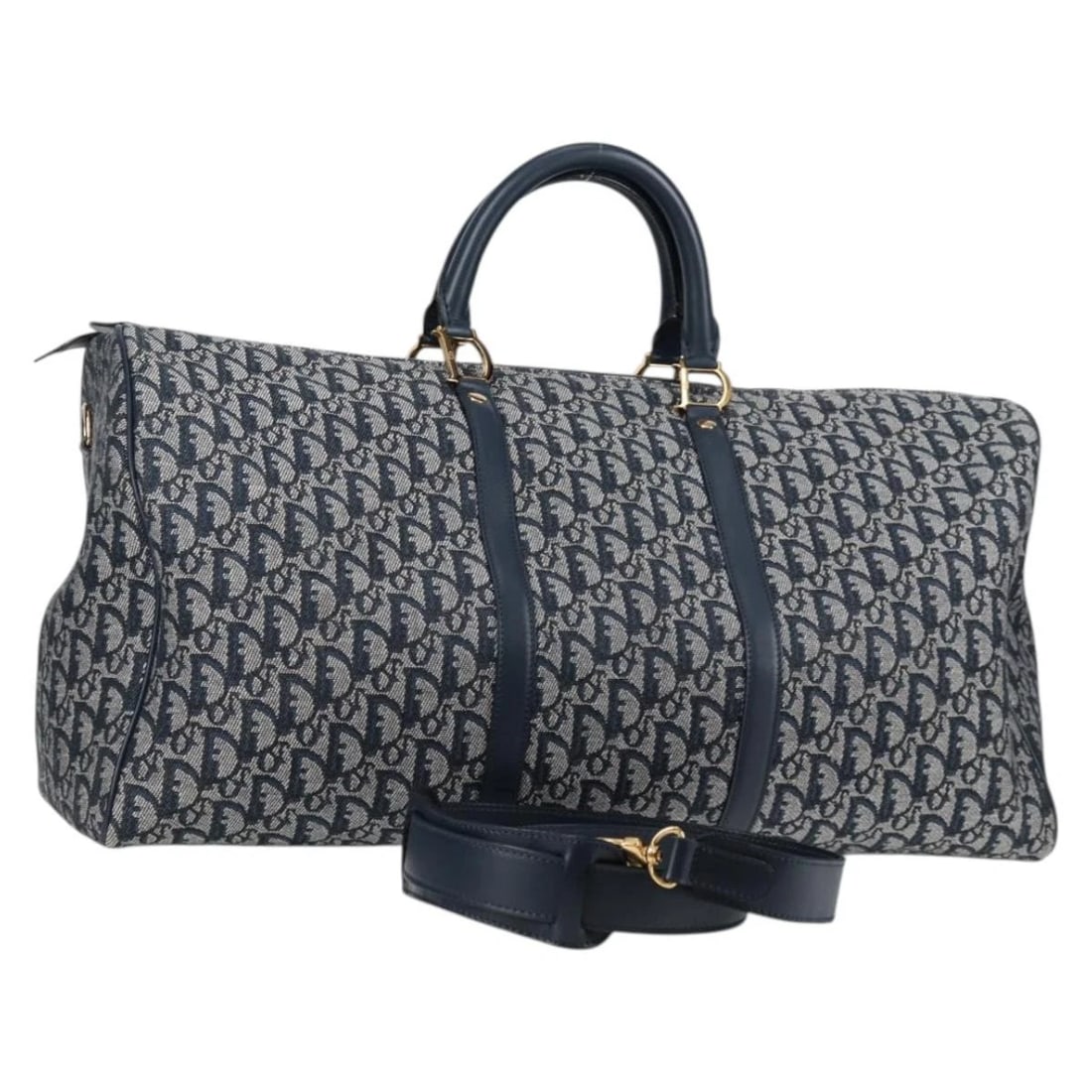 CHRISTIAN DIOR TROTTER CANVAS BOSTON BAG NAVY GOLD: Christian Dior Trotter Canvas Boston Bag Navy Gold Brand: Christian Dior Type/Style: Boston Bag Material: Trotter Canvas Color: Navy/Gold Size: Size(Inch) W20.1 x H10.2 x D8.3inch(Approx) Handle Drop: