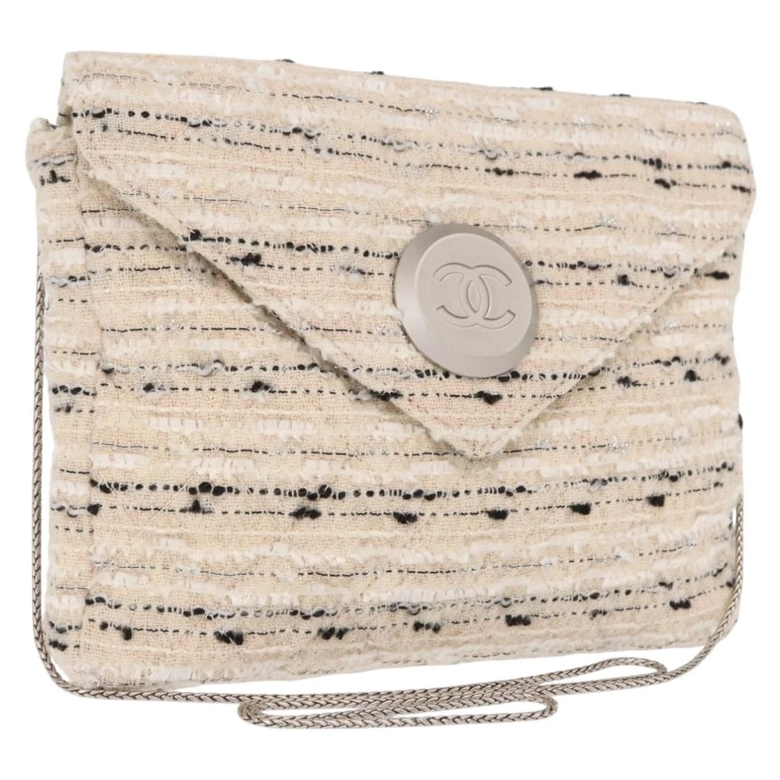 CHANEL CHAIN SHOULDER BAG TWEED WHITE SILVER: CHANEL Chain Shoulder Bag Tweed White Silver Brand: CHANEL Type/Style: Shoulder Bag Material: Patent Leather Color: White/Silver Size: Size(Inch) W8.3 x H6.7 x D0.8inch(Approx) Accessories: None <