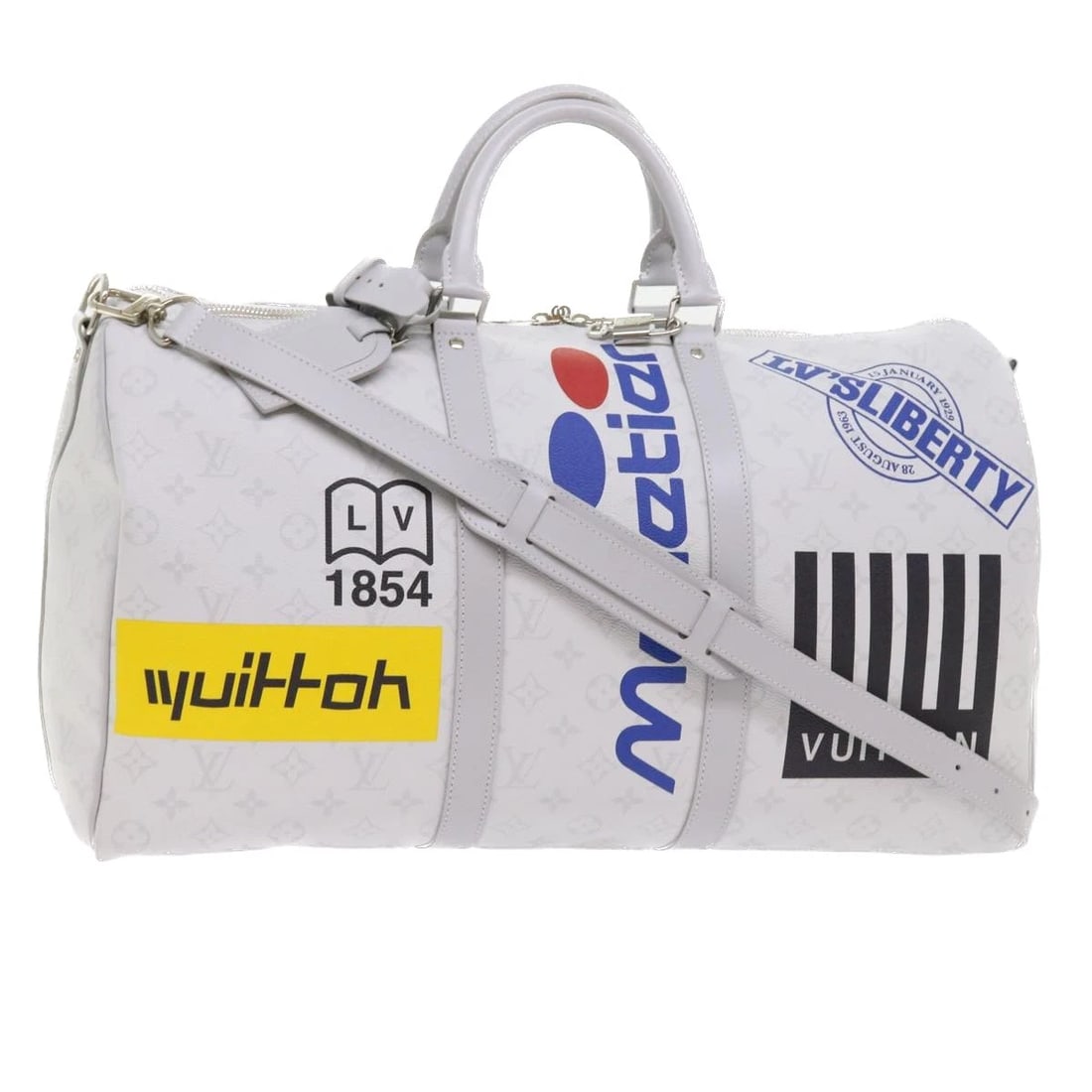 LOUIS VUITTON MONOGRAM WHITE KEEPALL BANDOULIERE 50 BAG: LOUIS VUITTON Monogram White Keepall Bandouliere 50 Bag Brand: LOUIS VUITTON Type/Style: Boston Bag Material: Monogram Canvas Color: White Size: Size(Inch) W20.1 x H12.2 x D8.3inch(Approx) Accesso