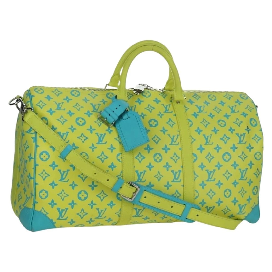 LOUIS VUITTON PLAYGROUND KEEPALL BANDOULIERE 50 BAG YELLOW: LOUIS VUITTON Playground Keepall Bandouliere 50 Bag Yellow Brand: LOUIS VUITTON Type/Style: Boston Bag Material: Monogram Canvas Color: Yellow Size: Size(Inch) W19.7 x H9.8 x D8.7inch(Approx) Acce
