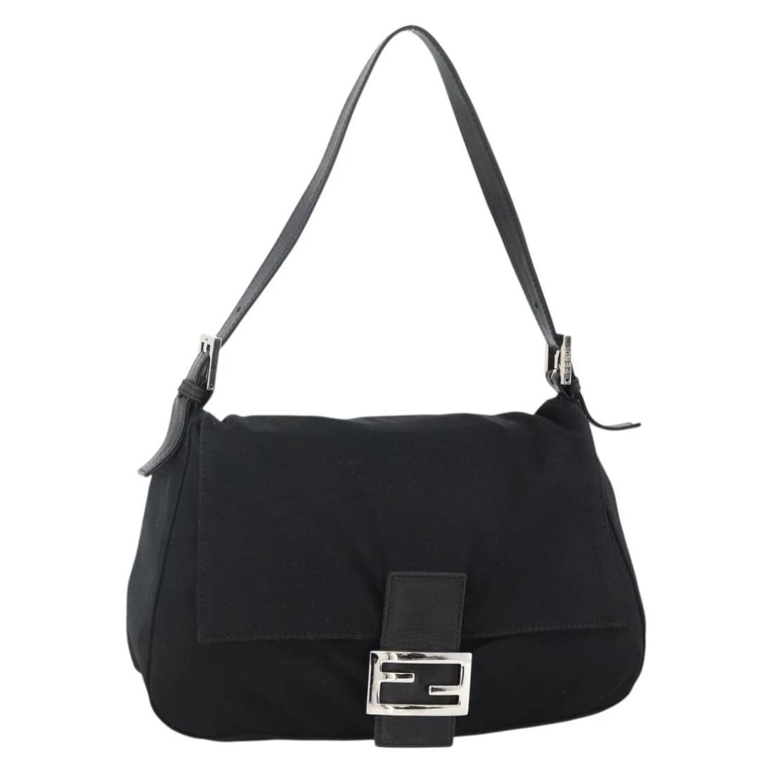 FENDI MAMMA BAGUETTE SHOULDER BAG NYLON BLACK SILVER (1 of 6)