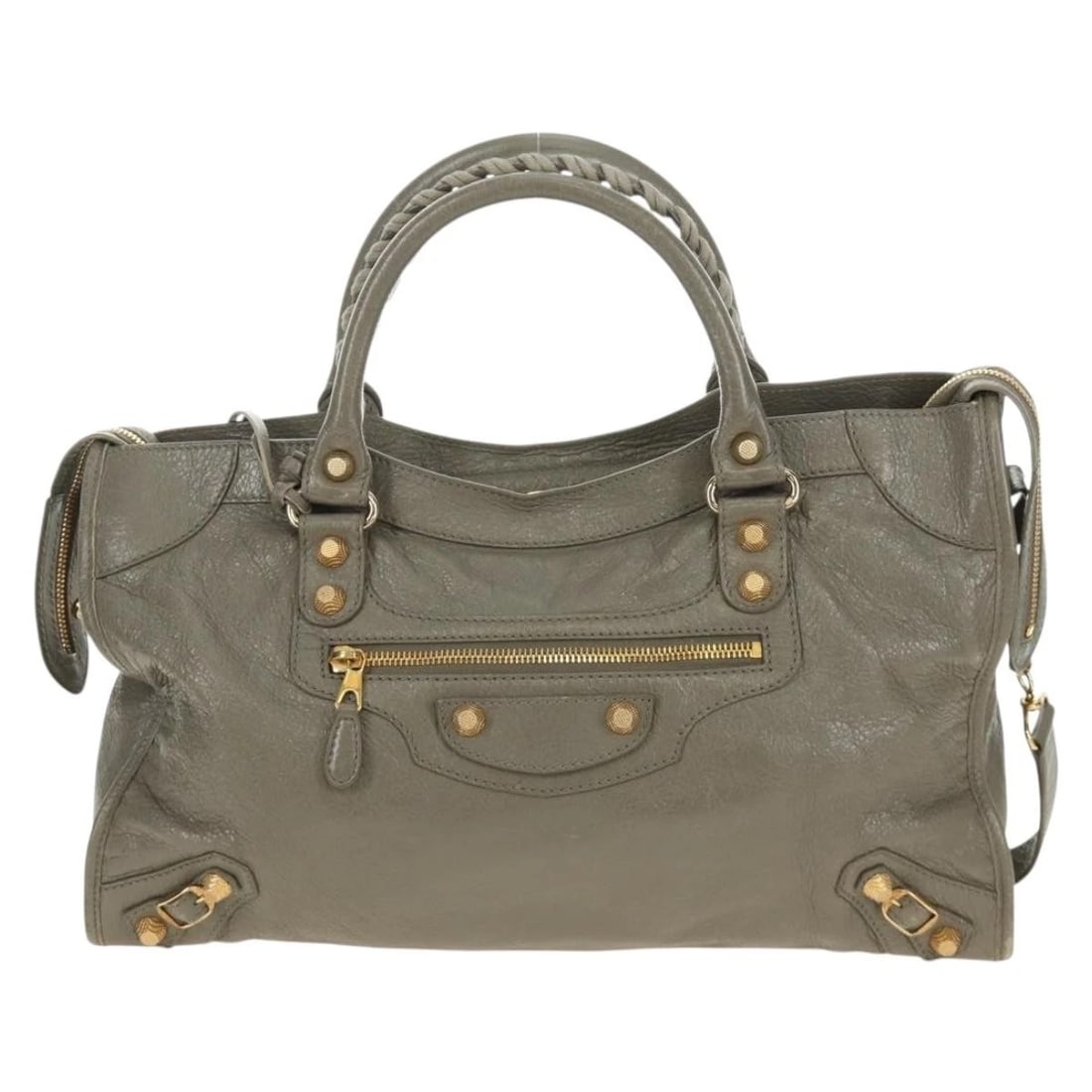 BALENCIAGA THE GIANT CITY HAND BAG LEATHER 2WAY GRAY GOLD: BALENCIAGA The Giant City Hand Bag Leather 2way Gray Gold Brand: BALENCIAGA Type/Style: Hand Bag Material: Leather Color: Gray/Gold Size: Size(Inch) W14.6 x H9.8 x D5.5inch(Approx) Handle Drop:4.7inch