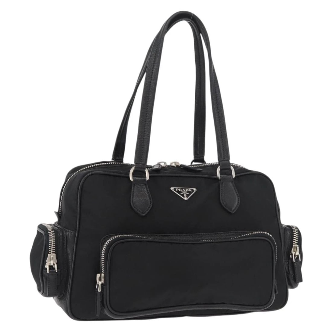 PRADA HAND BAG NYLON BLACK SILVER (1 of 6)