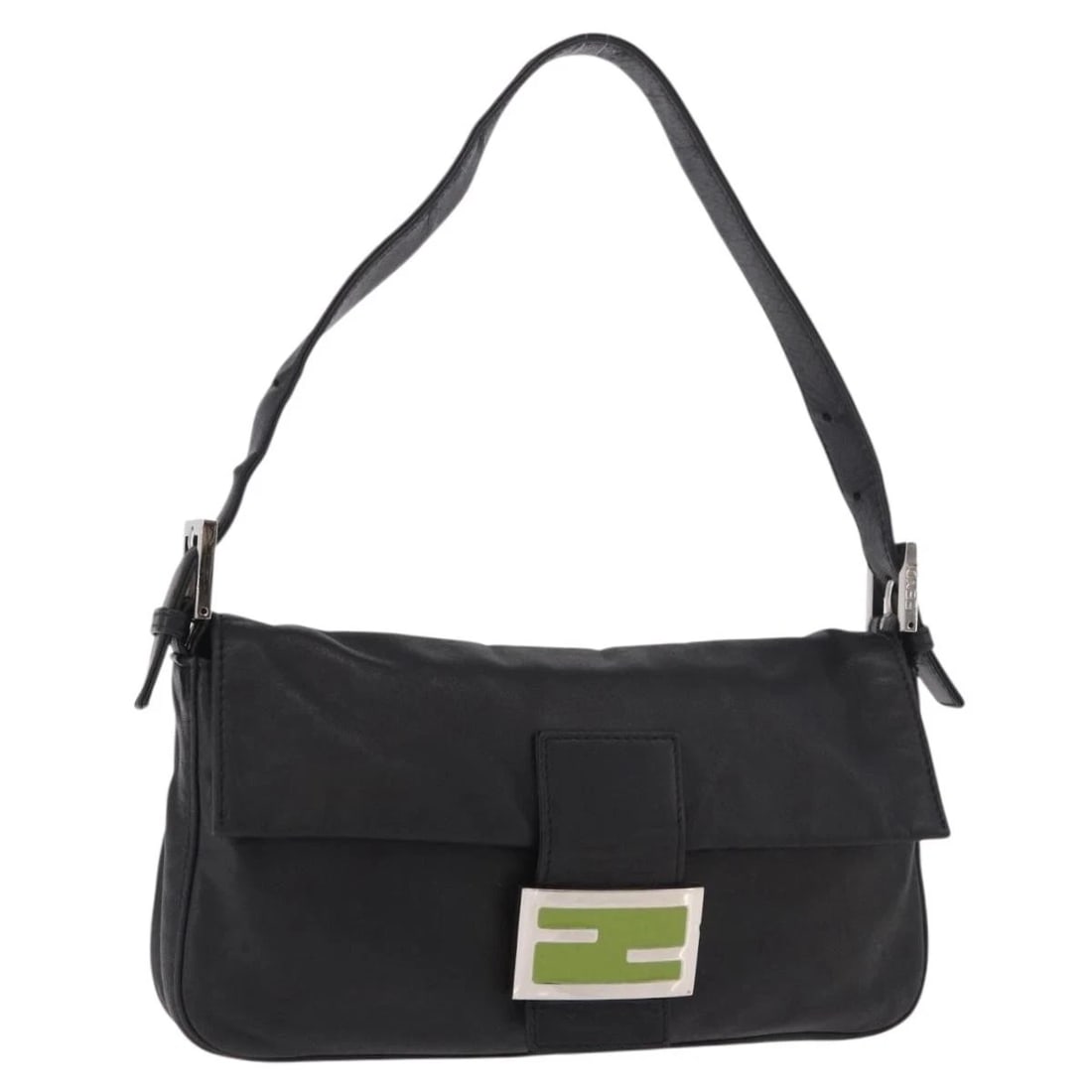 FENDI MAMMA BAGUETTE SHOULDER BAG LEATHER BLACK SILVER: FENDI Mamma Baguette Shoulder Bag Leather Black Silver Brand: FENDI Type/Style: Shoulder Bag Material: Leather Color: Black/Silver Size: Size(Inch) W10.2 x H5.1 x D1.6inch(Approx) Accessories: Non