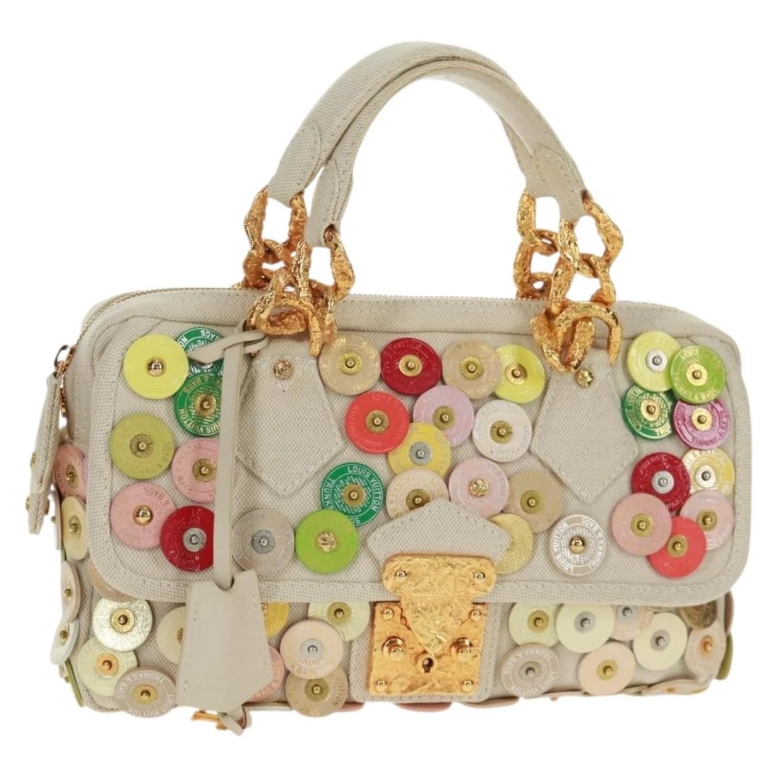 LOUIS VUITTON FLEUR TINKERBELL HAND BAG LEATHER WHITE: LOUIS VUITTON Fleur Tinkerbell Hand Bag Leather White Brand: LOUIS VUITTON Type/Style: Hand Bag Material: Leather Color: White Size: Size(Inch) W10.6 x H6.7 x D2.0inch(Approx) Handle Drop:5.5inch(Appr