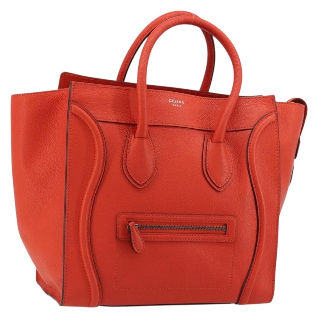 CELINE LUGGAGE MINI SHOPPER HAND BAG LEATHER ORANGE SILVER: CELINE Luggage Mini Shopper Hand Bag Leather Orange Silver Brand: CELINE Type/Style: Hand Bag Material: Leather Color: Orange,Silver Size: Size(Inch)W11.8 x H11.8 x D6.7inch(Approx) Handle Drop:3.9inc