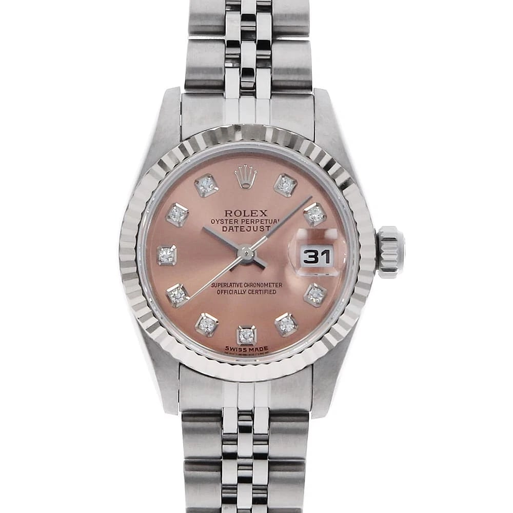ROLEX DIAMOND PINK WATCH: ROLEX Diamond pink Brand: ROLEX Type/Style: Wrist watch Material: Band Material Stainless Steel, Case Material Stainless Steel/White gold Color: Dial Color Pink Size: Case Size Case:W26mm
