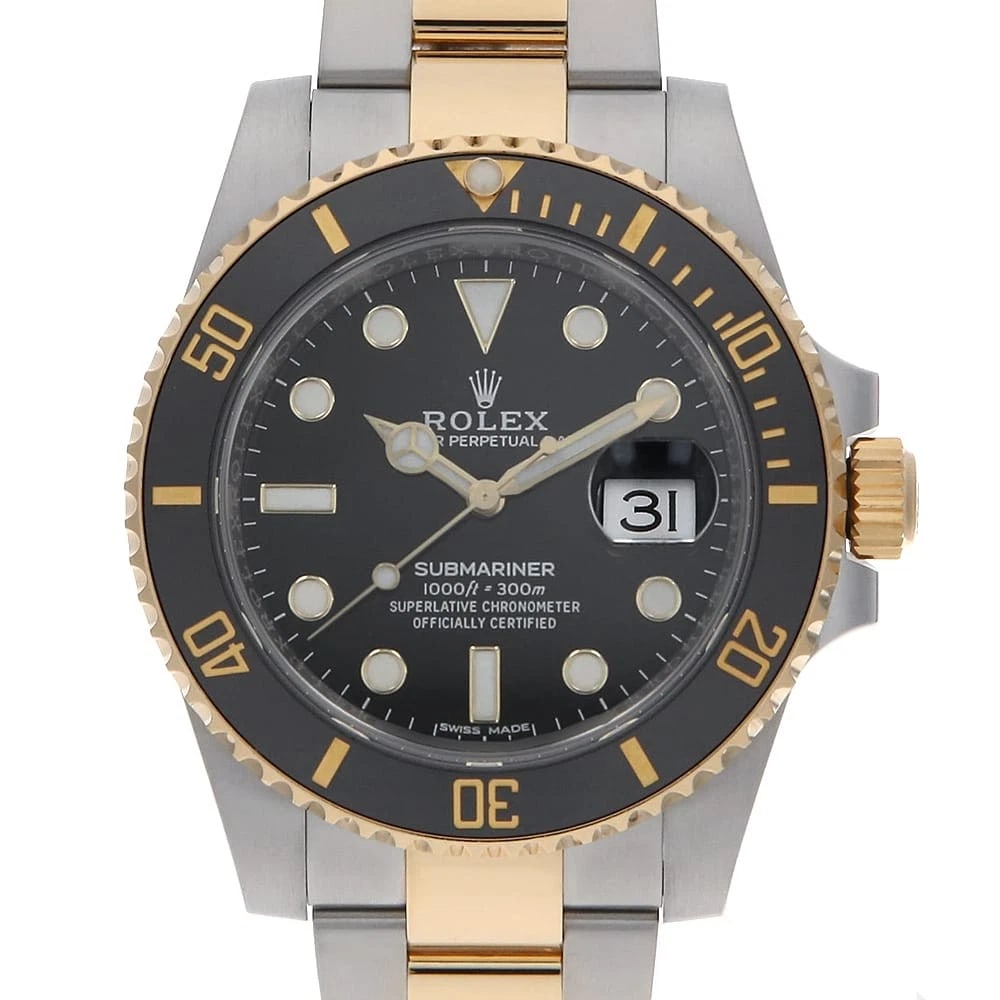 ROLEX SUBMARINER BLACK WATCH: ROLEX SUBMARINER black Brand: ROLEX Type/Style: Wrist watch Material: Band Material Stainless Steel/Yellow Gold, Case Material Stainless Steel/Yellow Gold Color: Dial Color Black Size: Case Size Case: