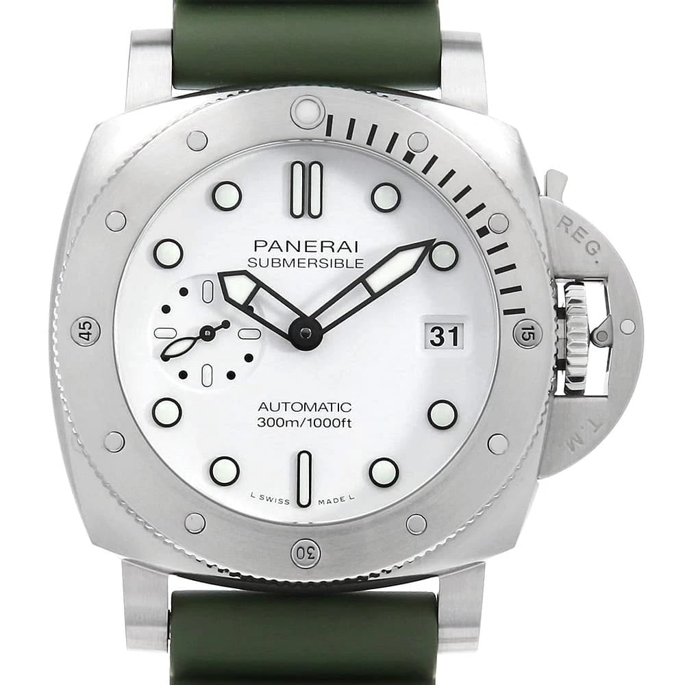 PANERAI SUBMERSIBLE BIANCO WATCH: PANERAI submersible bianco Brand: PANERAI Type/Style: Wrist watch Material: Band Material rubber, Case Material Stainless Steel Color: Dial Color White Size: Case Size Case:W42mm Accessories: None