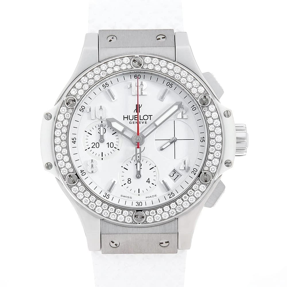 HUBLOT BIG BANG ALL WHITE DIAMOND WATCH: HUBLOT Big Bang All White Diamond Brand: HUBLOT Type/Style: Wrist watch Material: Band Material rubber, Case Material Stainless Steel Color: Dial Color White Size: Case Size Case:W41mm Accessories: