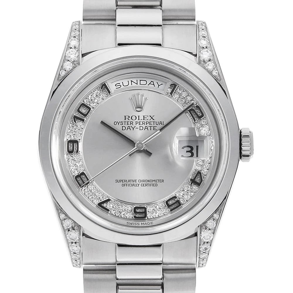 ROLEX MILLIARD DIAMOND SILVER WATCH: ROLEX Milliard Diamond Silver Brand: ROLEX Type/Style: Wrist watch Material: Band Material Platinum, Case Material Platinum Color: Dial Color Silver Size: Case Size Case:W36mm Circumference of Wrist:1