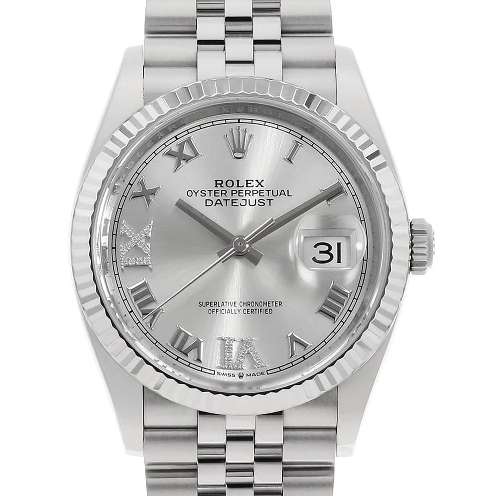 ROLEX VI/IX DIAMOND SILVER ROMAN WATCH: ROLEX VI/IX Diamond Silver Roman Brand: ROLEX Type/Style: Wrist watch Material: Band Material Stainless Steel, Case Material Stainless Steel/White gold Color: Dial Color Silver Size: Case Size Case:W3