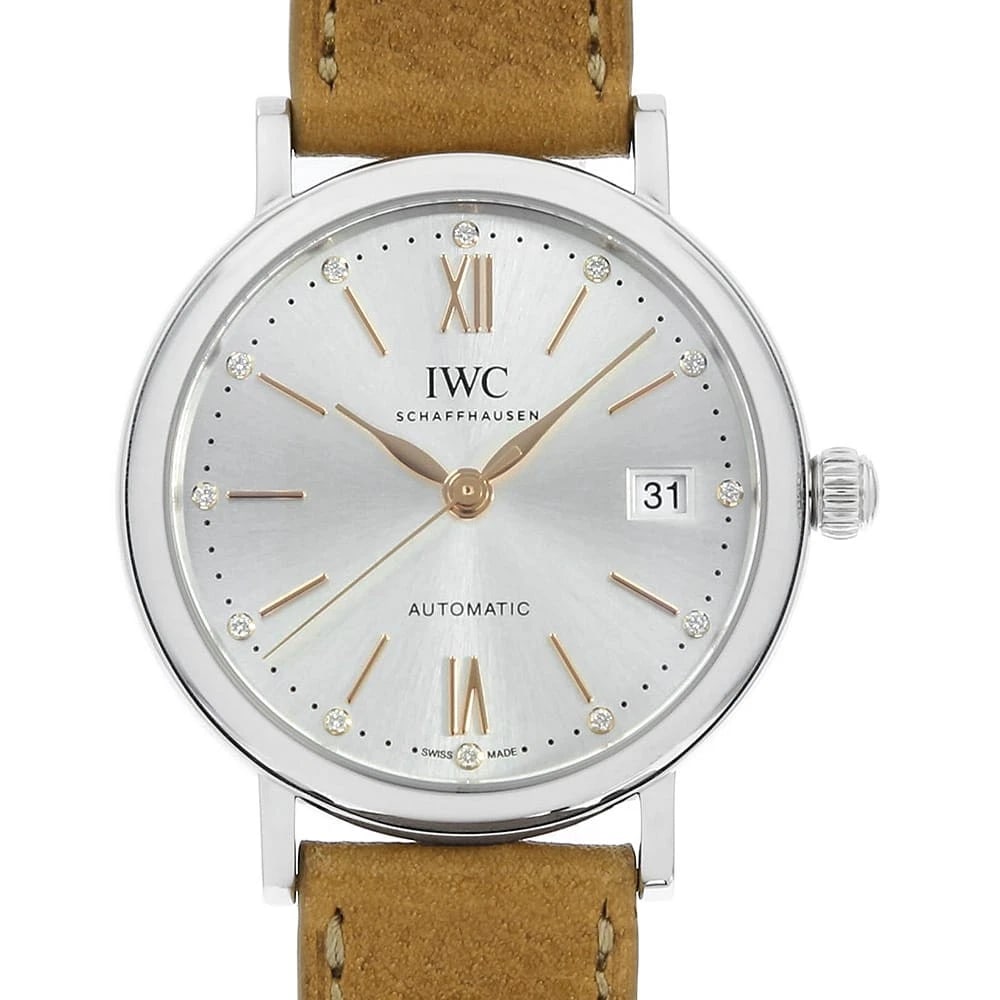 IWC PORTOFINO AUTOMATIC 37 WATCH: IWC Portofino Automatic 37 Brand: IWC Type/Style: Wrist watch Material: Band Material Calfskin, Case Material Stainless Steel Color: Dial Color Silver Size: Case Size Case:W37mm Accessories: None