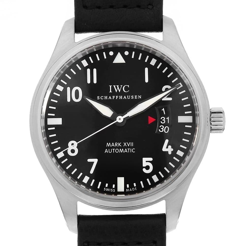 IWC MARK 17 WATCH: IWC Mark 17 Brand: IWC Type/Style: Wrist watch Material: Band Material Calfskin, Case Material Stainless Steel Color: Dial Color Black Size: Case Size Case:W41mm Accessories: None Accessor