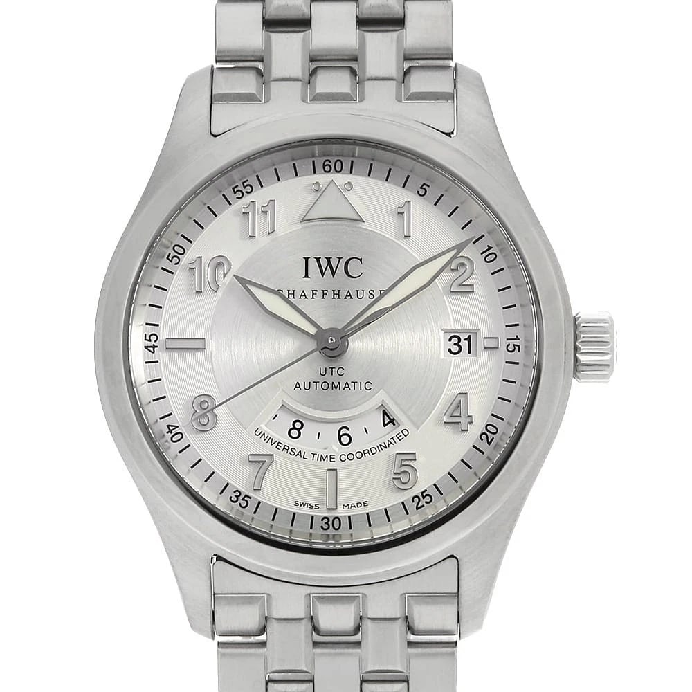 IWC FLIEGER UTC SPITFIRE WATCH: IWC Flieger UTC Spitfire Brand: IWC Type/Style: Wrist watch Material: Band Material Stainless Steel, Case Material Stainless Steel Color: Dial Color Silver Size: Case Size Case:W39mm Circumference of 
