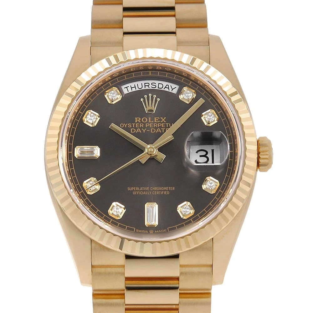ROLEX ROUND BAGUETTE DIAMOND DARK GRAY WATCH: ROLEX Round Baguette Diamond Dark gray Brand: ROLEX Type/Style: Wrist watch Material: Band Material Yellow Gold, Case Material Yellow Gold Color: Dial Color Dark Gray Size: Case Size Case:W36mm Circum