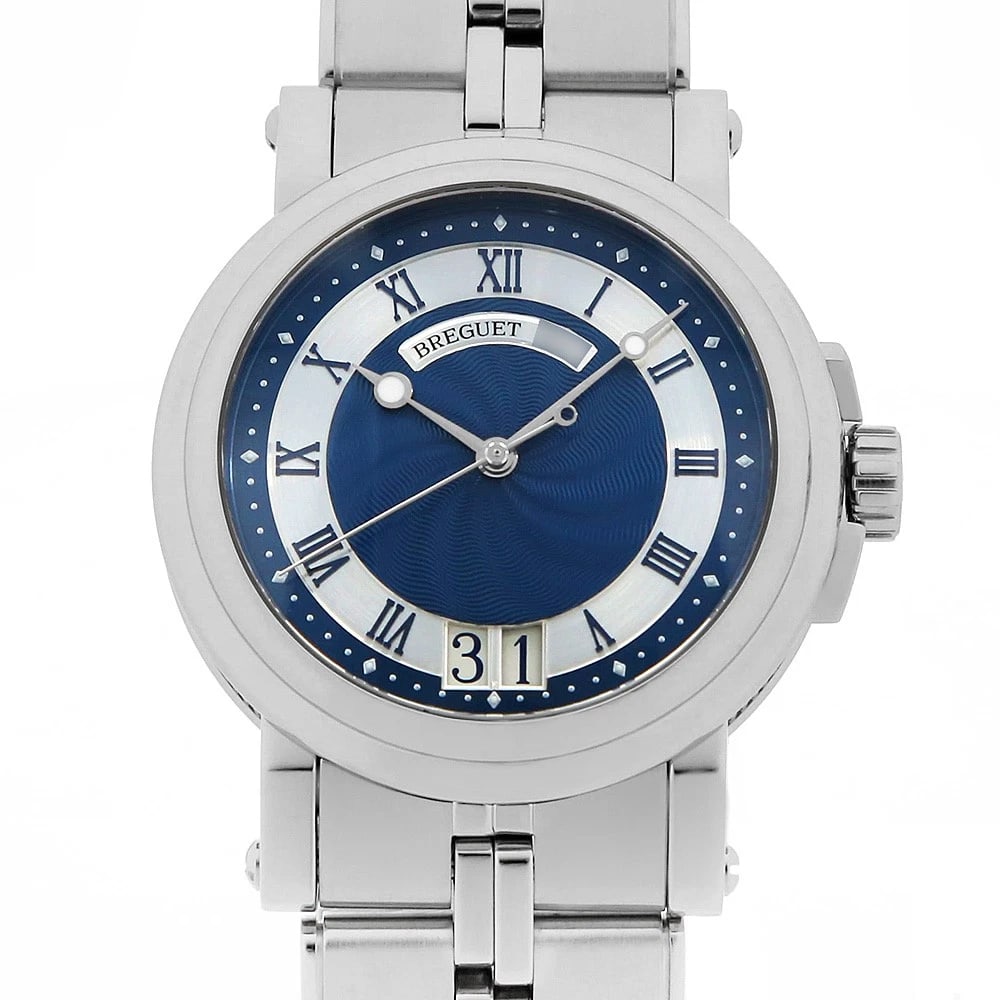 BREGUET MARINE LARGE OVERSEAS WATCH: Breguet Marine Large Overseas Brand: Breguet Type/Style: Wrist watch Material: Band Material Stainless Steel, Case Material Stainless Steel Color: Dial Color Blue Size: Case Size Case:W39mm Circumfere