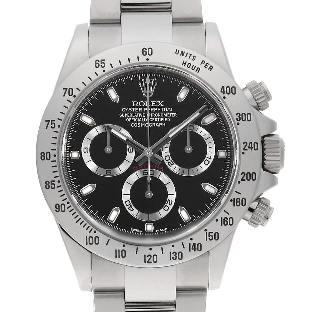 ROLEX COSMOGRAPH DAYTONA BLACK WATCH: ROLEX Cosmograph Daytona black Brand: ROLEX Type/Style: Wrist watch Material: Band Material Stainless Steel, Case Material Stainless Steel Color: Dial Color Black Size: Case Size Case:W40mm Circumfere