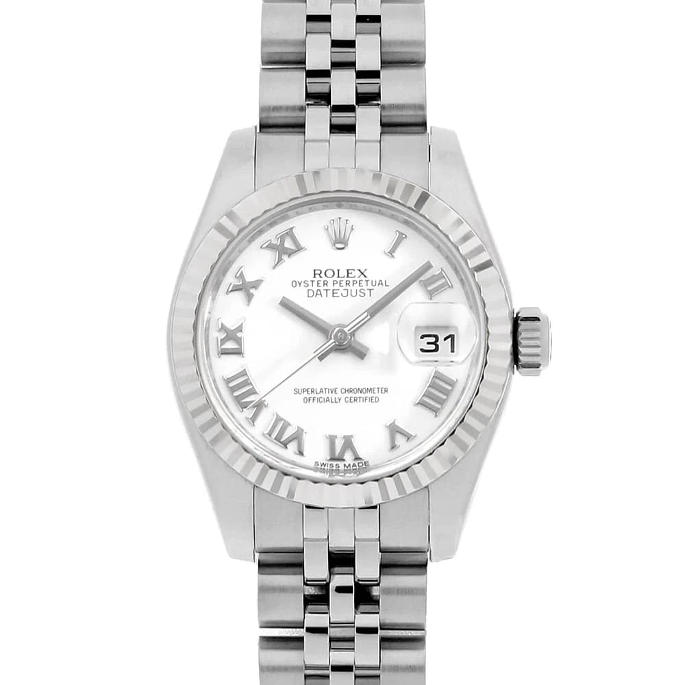 ROLEX WHITE ROMAN JUBILEE WATCH: ROLEX white Roman jubilee Brand: ROLEX Type/Style: Wrist watch Material: Band Material Stainless Steel, Case Material Stainless Steel/White gold Color: Dial Color White Size: Case Size Case:W26mm Circ