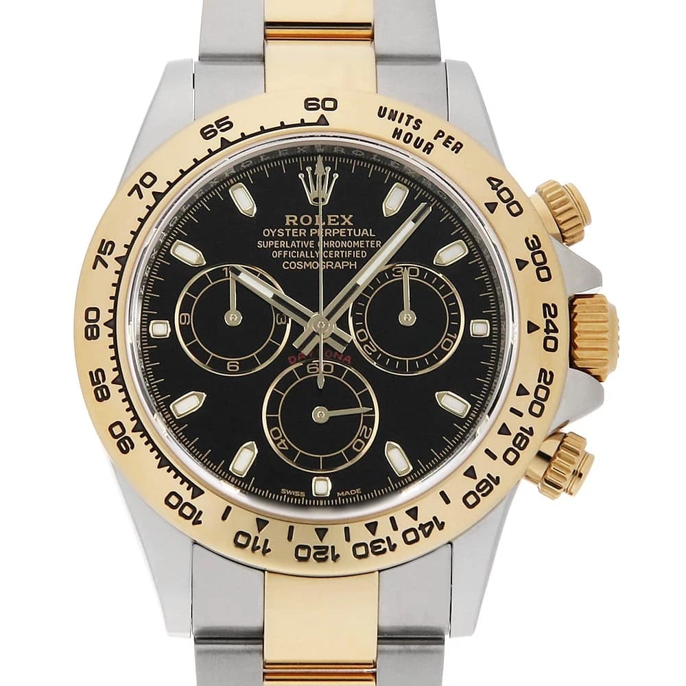 ROLEX COSMOGRAPH DAYTONA BLACK WATCH: ROLEX Cosmograph Daytona black Brand: ROLEX Type/Style: Wrist watch Material: Band Material Stainless Steel/Yellow Gold, Case Material Stainless Steel/Yellow Gold Color: Dial Color Black Size: Case Si