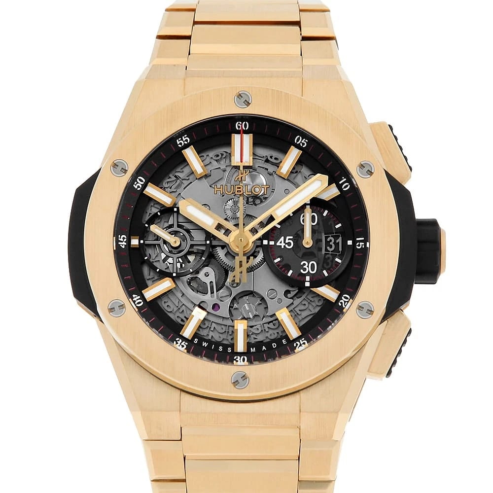 HUBLOT BIG BANG INTEGRAL YELLOW GOLD WATCH: HUBLOT Big Bang Integral Yellow Gold Brand: HUBLOT Type/Style: Wrist watch Material: Band Material Yellow Gold, Case Material Yellow Gold Color: Dial Color Skeleton Size: Case Size Case:W42mm Circumfe