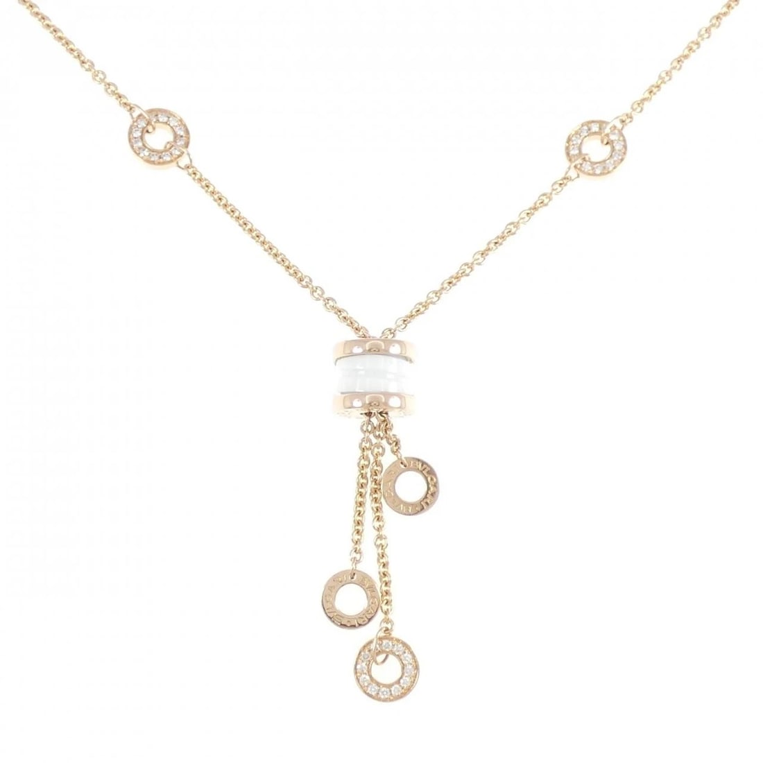 BVLGARI B.ZERO1 NECKLACE: Bvlgari B.zero1 Necklace Brand: BVLGARI Type/Style: Bulgari Necklace Material: 750 pink gold/ceramic, Color: pink gold Size: lentgh 39-44cm Actual Size Pendant Length approx. x width approx.: