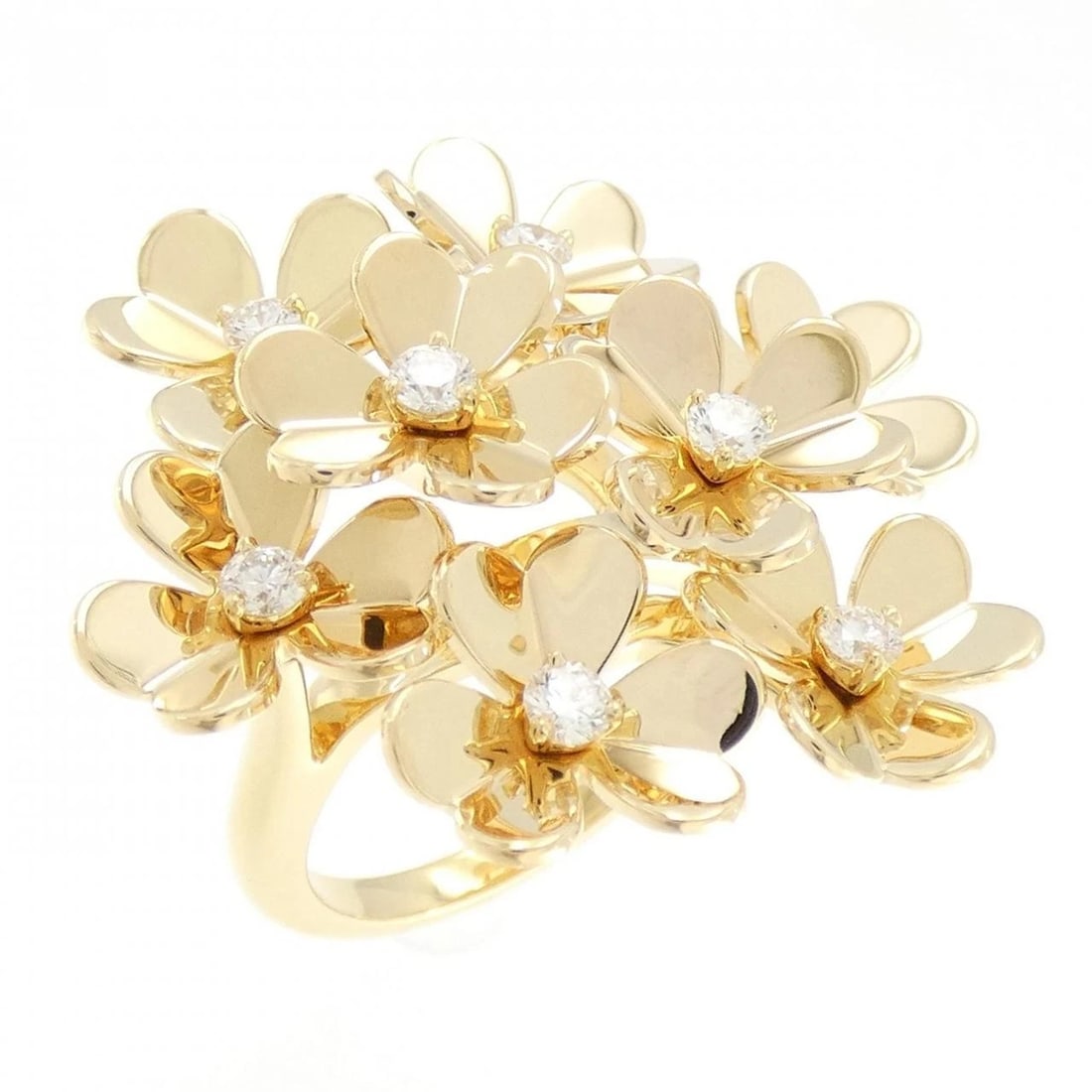 VAN CLEEF & ARPELS FRIVOLE RING 8 FLOWERS: Van Cleef & Arpels Frivole Ring 8 Flowers Brand: Van Cleef & Arpels Type/Style: Van Cleef & Arpels Ring Material: 750 yellow gold, Main Stone Natural Color: yellow gold Size: US 5 Accessories: Non