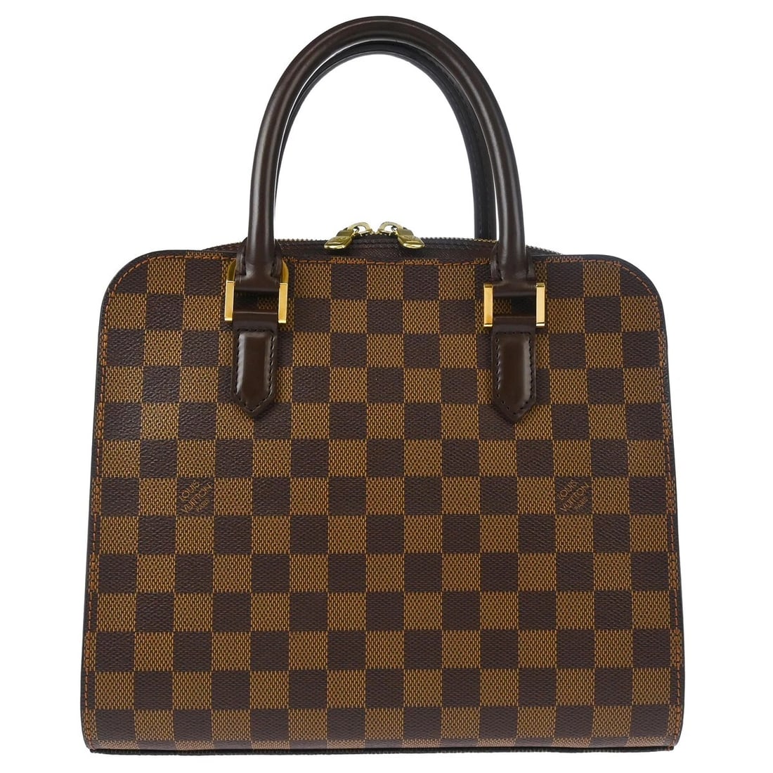LOUIS VUITTON DAMIER TRIANA HANDBAG: Louis Vuitton Damier Triana Handbag Brand: Louis Vuitton Type/Style: Satchel/Top Handle Bag Material: Damier Canvas, Leather Color: Ebene*Brown Size: W 10.2 x H 9.1 x D 5.1 (Inch) Accessories: Non