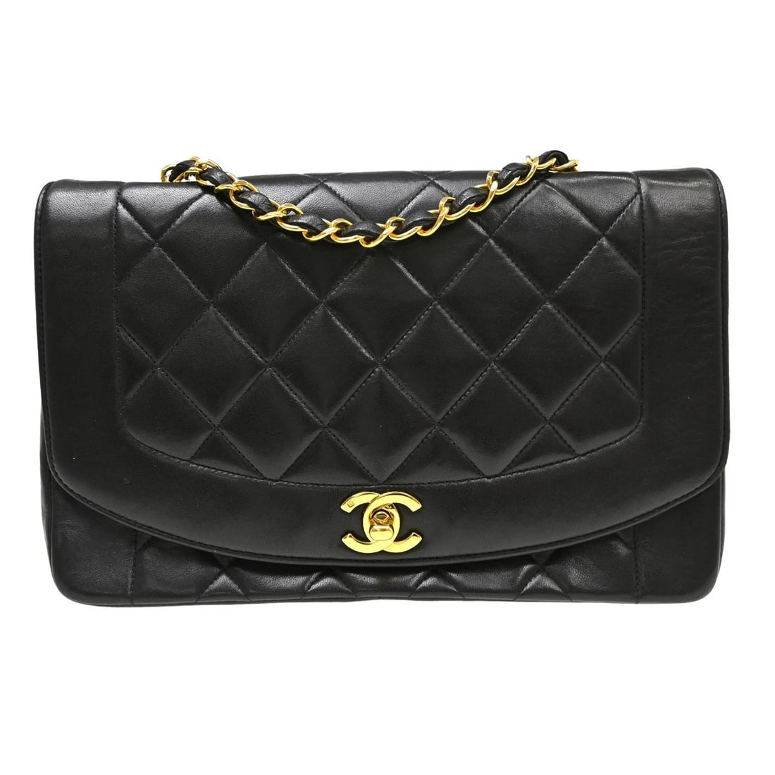 CHANEL BLACK LAMBSKIN MEDIUM DIANA SHOULDER BAG: Chanel Black Lambskin Medium Diana Shoulder Bag Brand: CHANEL Type/Style: Shoulder Bag Material: Lambskin Leather Color: Black Size: W 9.8 x H 6.3 x D 2.8 (Inch) Accessories: None Accessor