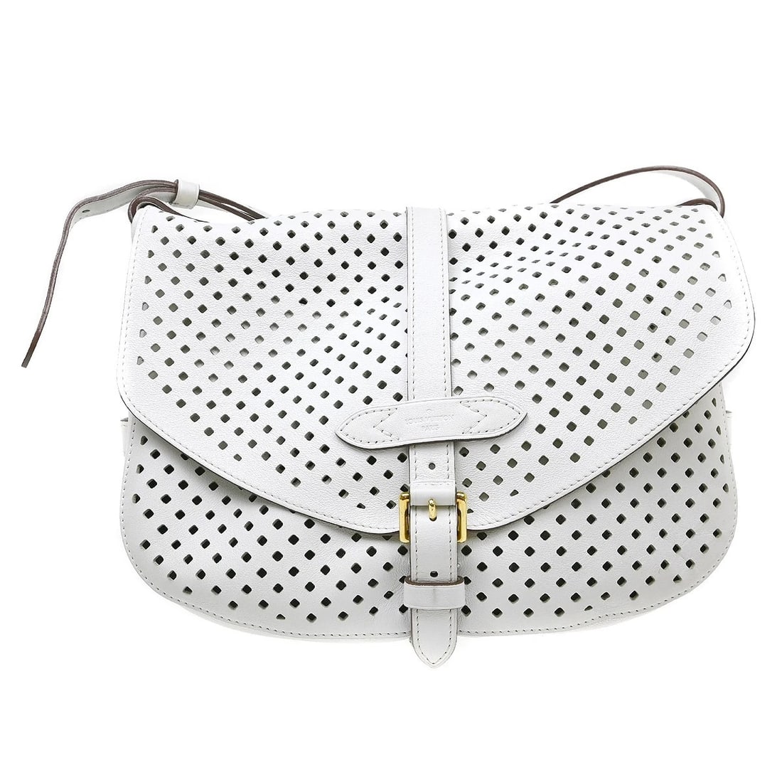 LOUIS VUITTON PERFO SAUMUR MESSENGER SHOULDER BAG: Louis Vuitton Perfo Saumur Messenger Shoulder Bag Brand: Louis Vuitton Type/Style: Shoulder Bag Material: Perfo Le Flore Leather Color: White Size: W 11.4 x H 9.1 x D 4.7 (Inch) Accessories: None