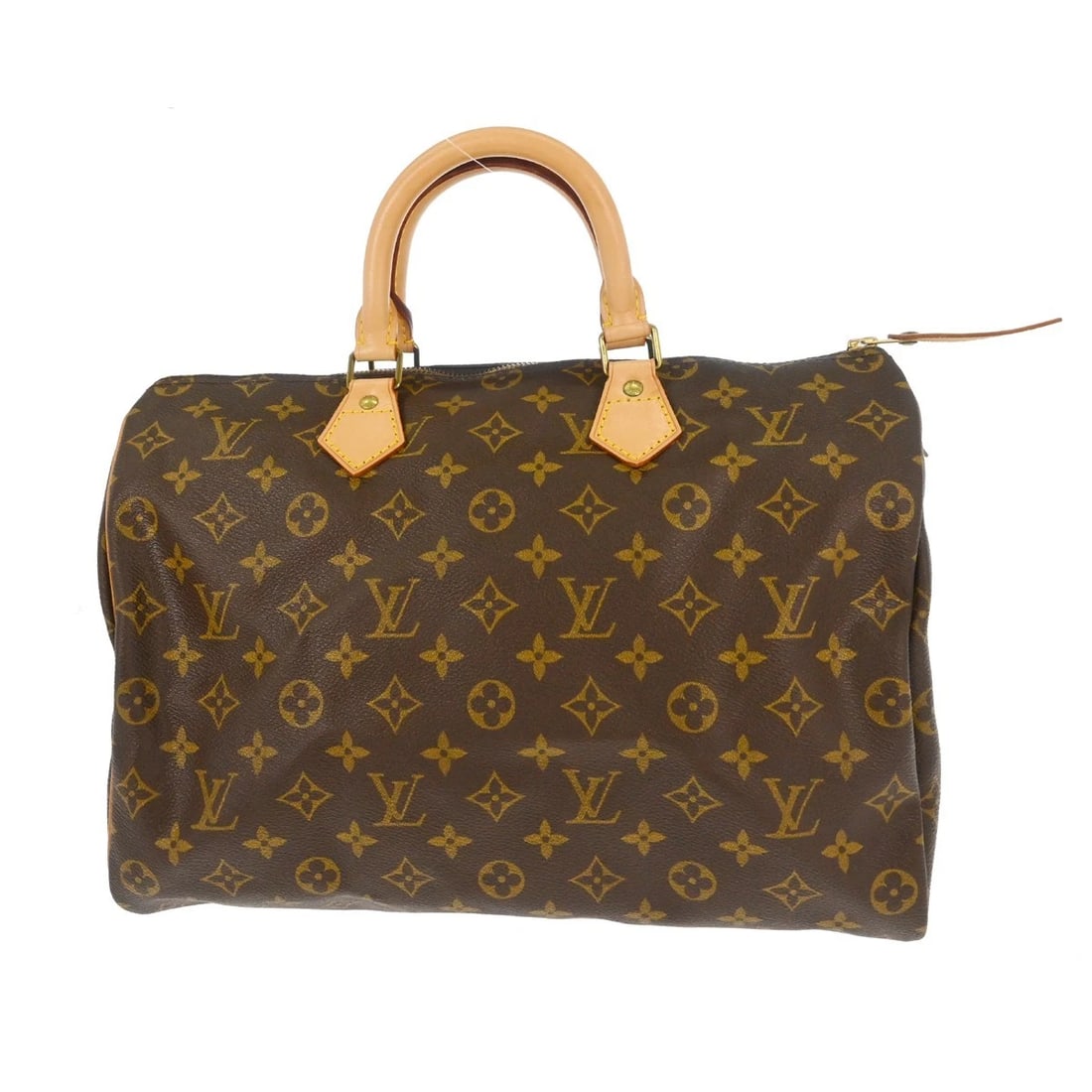 LOUIS VUITTON SPEEDY 35 HANDBAG: LOUIS VUITTON SPEEDY 35 HANDBAG Brand: Louis Vuitton Type/Style: Satchel/Top Handle Bag Material: Monogram Canvas, Leather Color: Brown Size: W 13.8 x H 9.1 x D 7.1 (Inch) Accessories: None