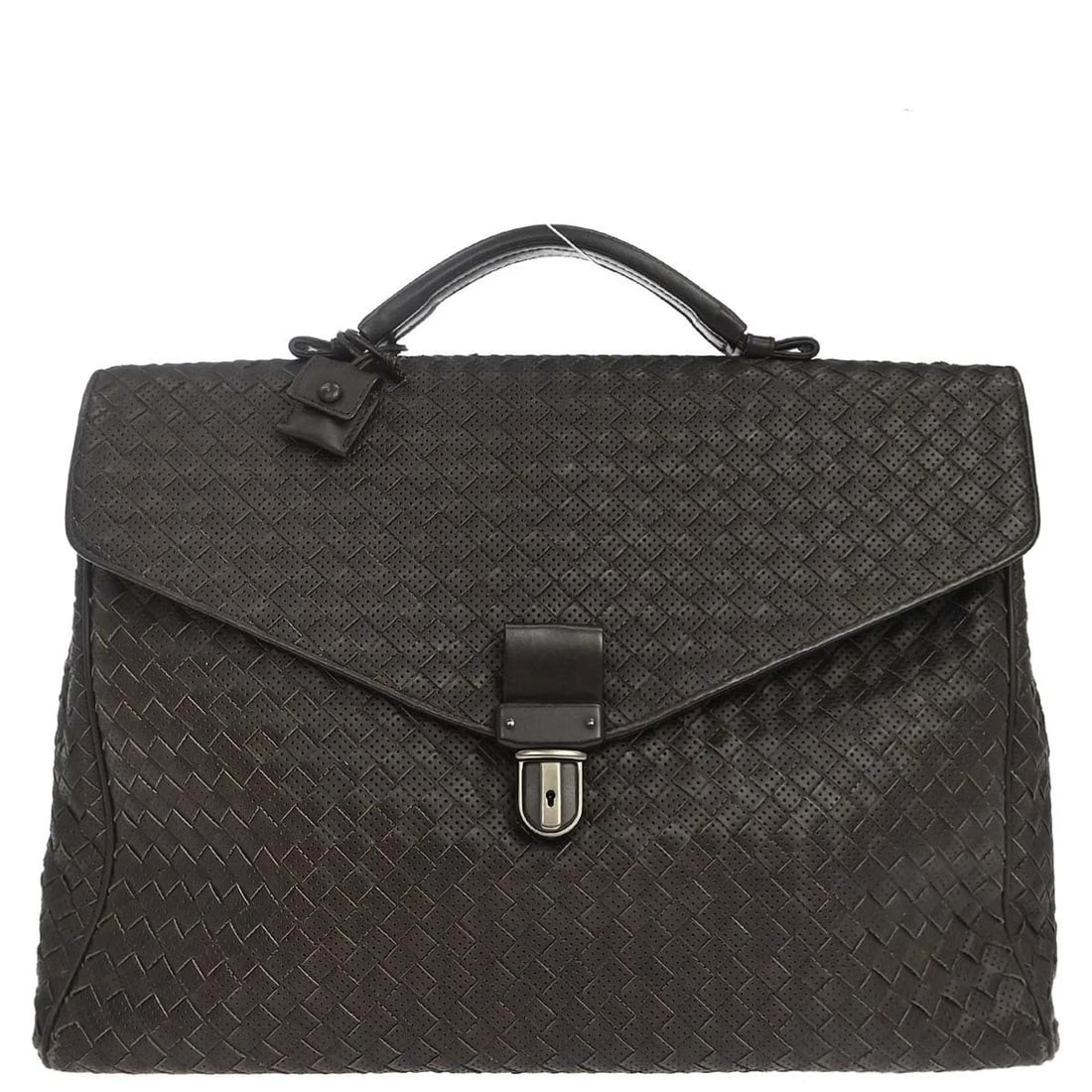 BOTTEGA VENETA BROWN CALFSKIN INTRECCIATO BRIEFCASE HANDBAG: Bottega Veneta Brown Calfskin Intrecciato Briefcase Handbag Brand: Bottega Veneta Type/Style: Briefcase/Document Case Material: Calfskin Color: Brown Size: W 15.4 x H 11.4 x D 3.5 (Inch) Accessori