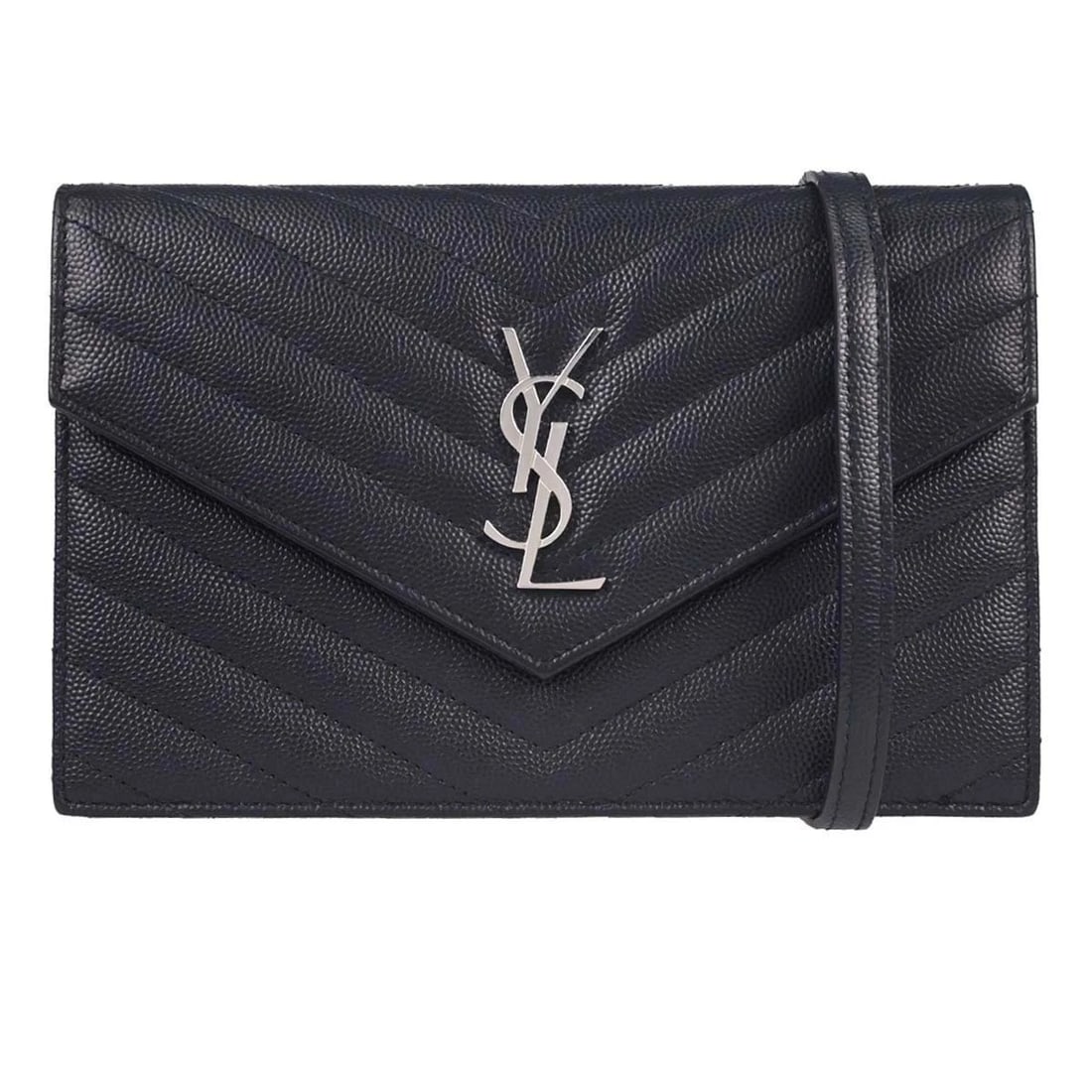 SAINT LAURENT NAVY ENVELOPE WOC WALLET ON CHAIN BAG: Saint Laurent Navy Envelope WOC Wallet on Chain Bag Brand: Saint Laurent Type/Style: Wallet Material: Leather Color: Navy Size: W 7.5 x H 4.7 x D 1.6 (Inch) Accessories: None Accessories N