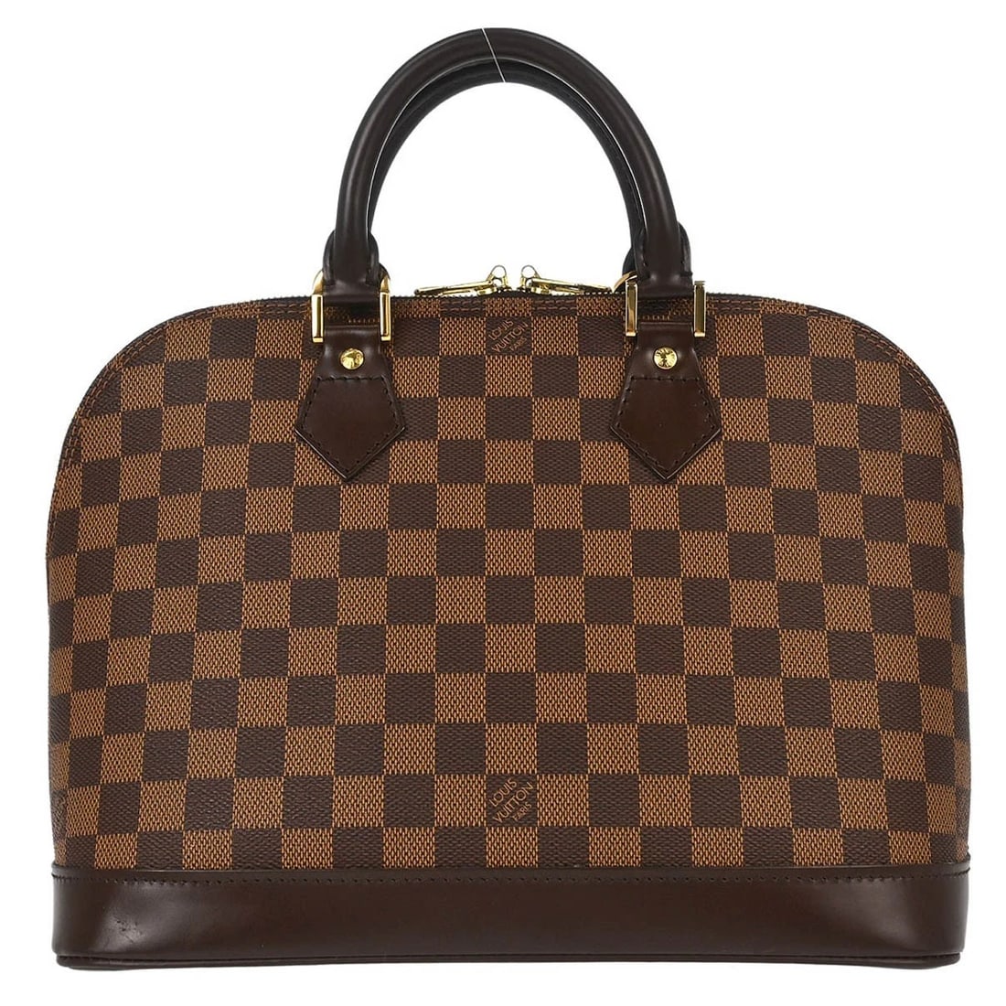 LOUIS VUITTON DAMIER ALMA HANDBAG: Louis Vuitton Damier Alma Handbag Brand: Louis Vuitton Type/Style: Top Handle Bag Material: Damier canvas, Leather Color: Ebene * Brown Size: W 11.8 x H 9.3 x D 6.3 (Inch) Accessories: None