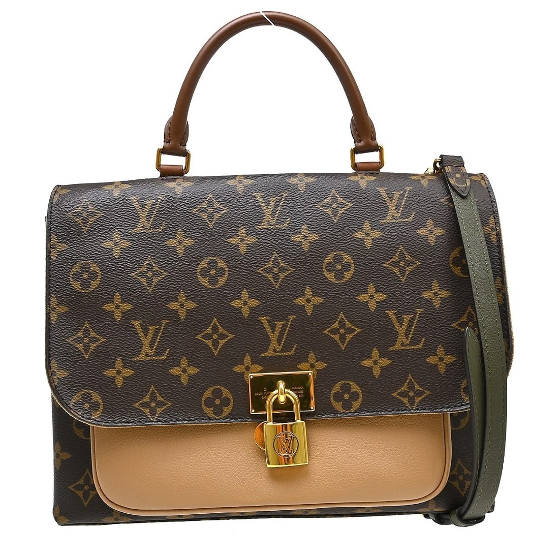 LOUIS VUITTON SESAME MARIGNAN 2WAY HANDBAG: Louis Vuitton Sesame Marignan 2way Handbag Brand: Louis Vuitton Type/Style: Top Handle Bag Material: Monogram canvas, Leather Color: Sesame * Brown Size: W 11.0 x H 8.7 x D 3.5 (Inch) Accessories: