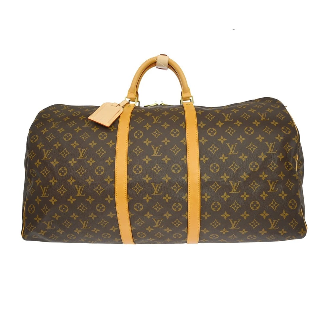 LOUIS VUITTON KEEPALL 60 TRAVEL HANDBAG: LOUIS VUITTON KEEPALL 60 TRAVEL HANDBAG Brand: Louis Vuitton Type/Style: Duffle Material: Monogram Canvas, Leather Color: Brown Size: W 23.6 x H 12.2 x D 10.0 (Inch) Accessories: None Acce