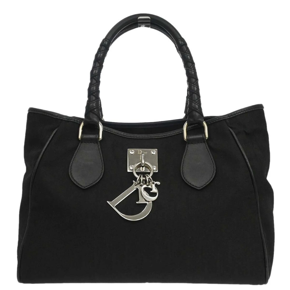 CHRISTIAN DIOR BLACK NYLON TROTTER LOVELY TOTE HANDBAG: Christian Dior Black Nylon Trotter Lovely Tote Handbag Brand: Dior Type/Style: Tote Material: Nylon, Leather Color: Black Size: W 10.6 x H 8.3 x D 4.3 (Inch) Accessories: None Accessories